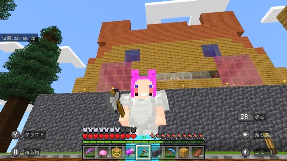 新しい拠点、ニラ子城。ニラ子と根岸のデザイン案からフォロワーさんの投票で建築を決めた。